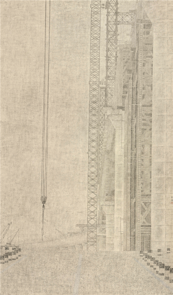 美术  王法  建设中的沪苏通大桥（之二）  中国画  240cm×140cm  南通  254226.jpg