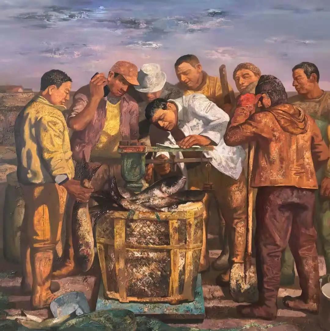 《逆行者·守卫》,王驰水彩粉画《远去的风景》和王爱俊油画《渔民