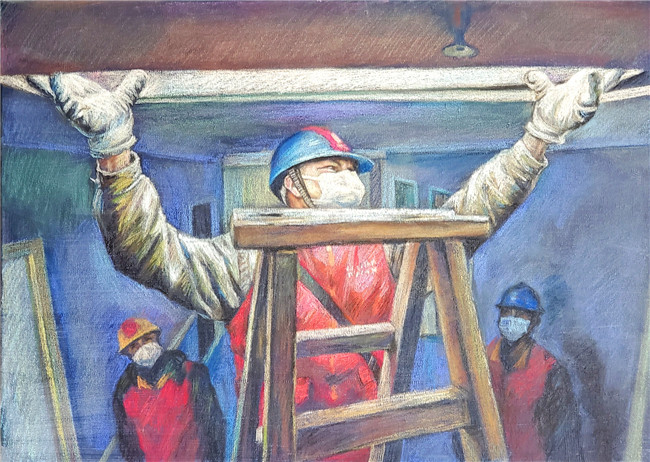 16《保电战"疫"》(粉画)60cmx70cm(作者庞军)