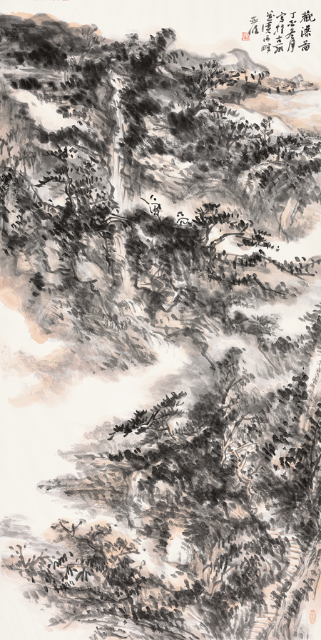 韩亚明-观瀑图-136cm×68cm-2017年.jpg