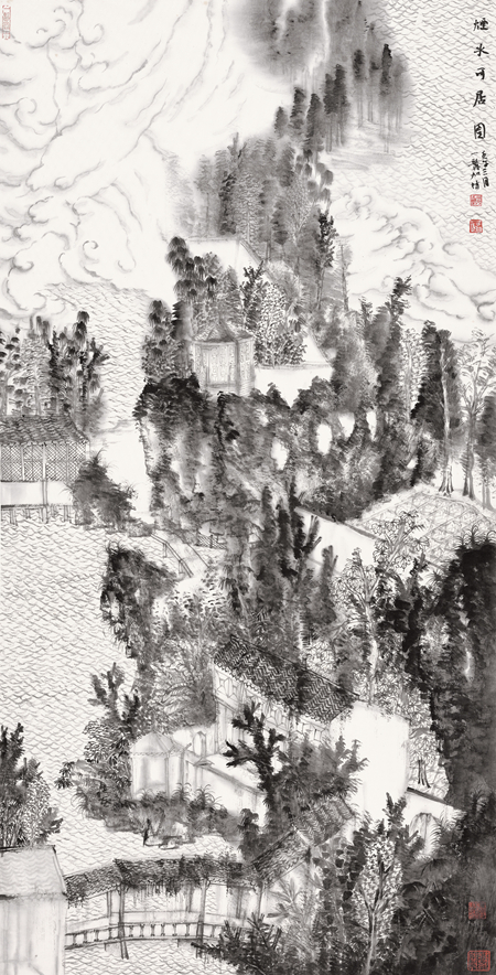 何加林-烟水可居图-136cm×68cm-2002年.jpg