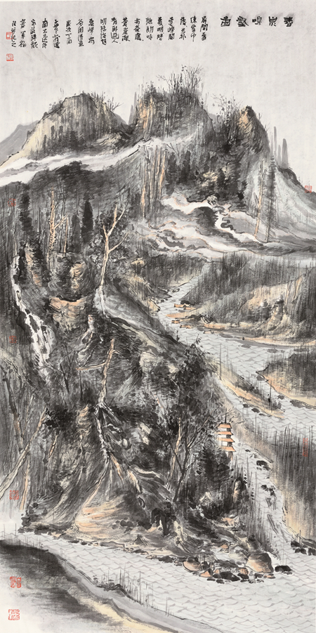于军福-春泉鸣壑图-136cm×68cm-2017年.jpg