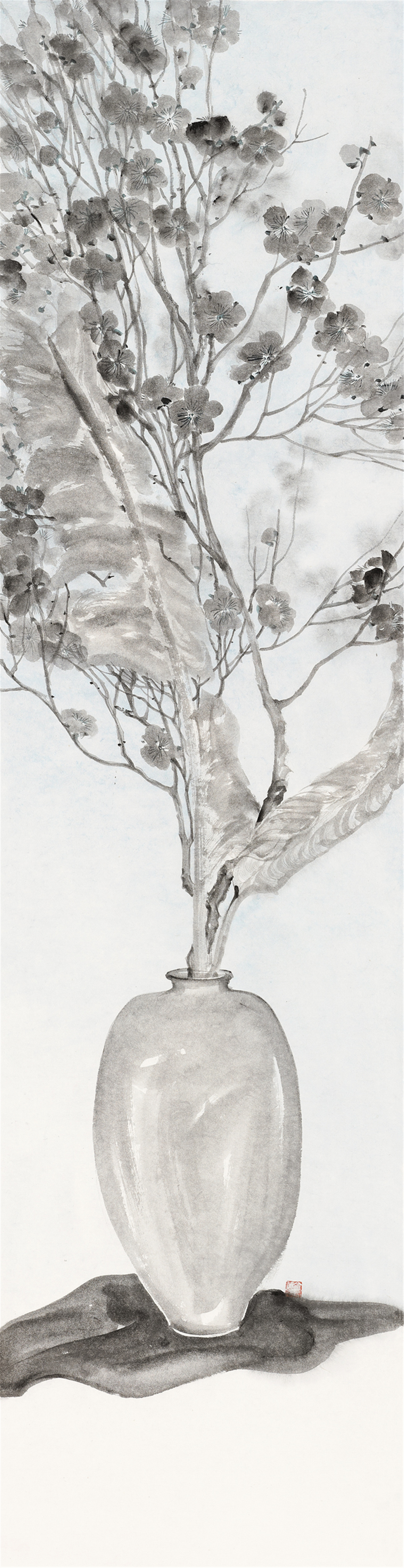 黄岑 瓶花系列 2018年 纸本水墨 138cm×34cm.jpg