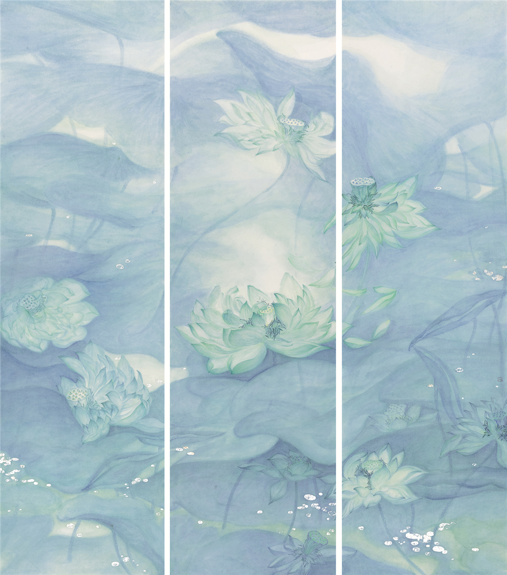 黄岑 青莲 2017年 纸本水墨 180cm×56cm×3.jpg