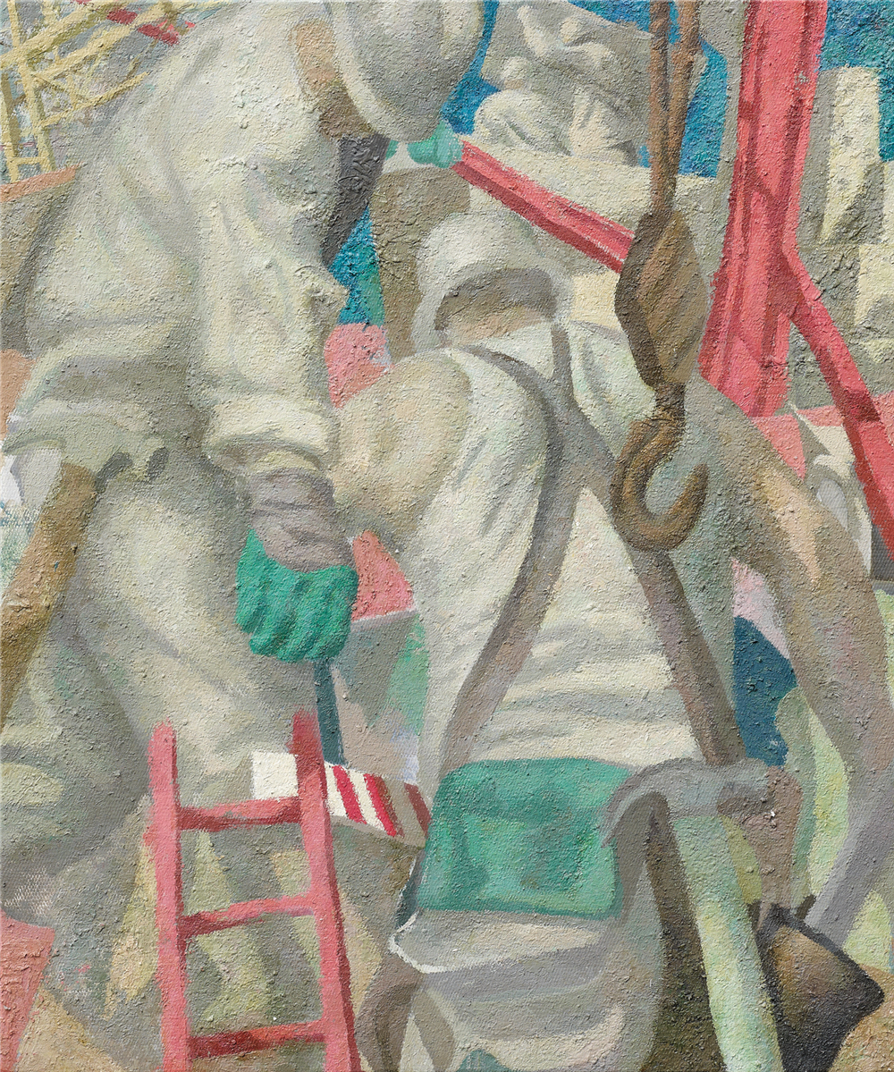 厉业亨 繁忙的工地 2017年 布面油画 60cm×50cm.jpg
