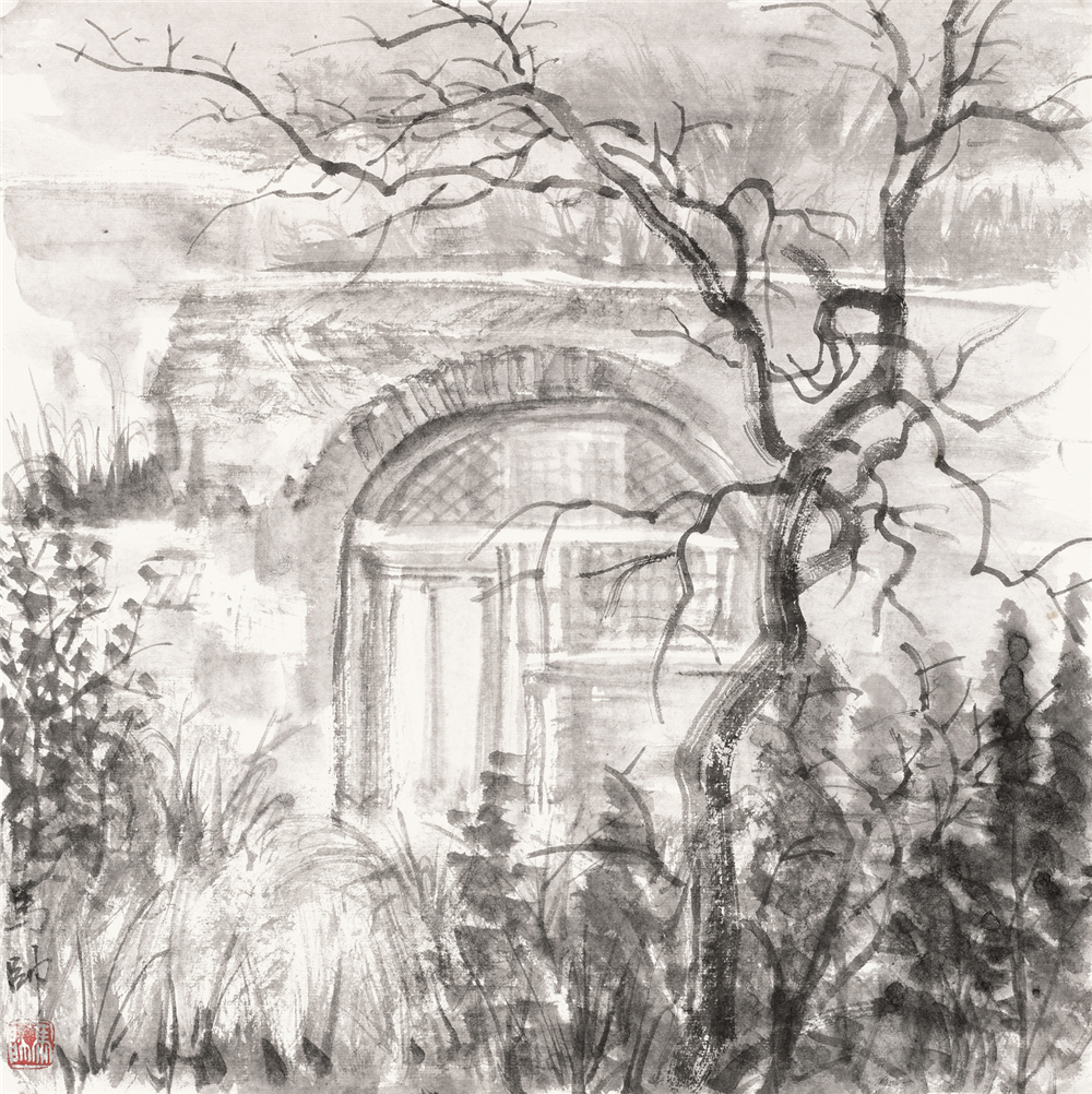 马帅 黄土高坡写生2 2018年 纸本水墨 38cm×38cm.jpg
