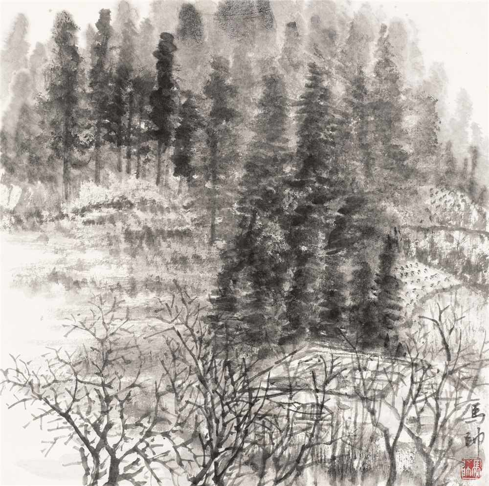 马帅？黄土高坡写生3？2018年？纸本水墨？38cm×38cm.jpg