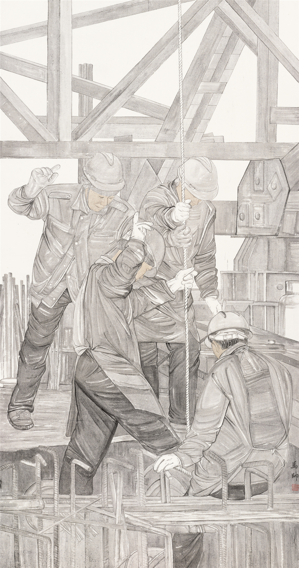 马帅？齐心合力？2018年？纸本水墨？240cm×124cm.jpg