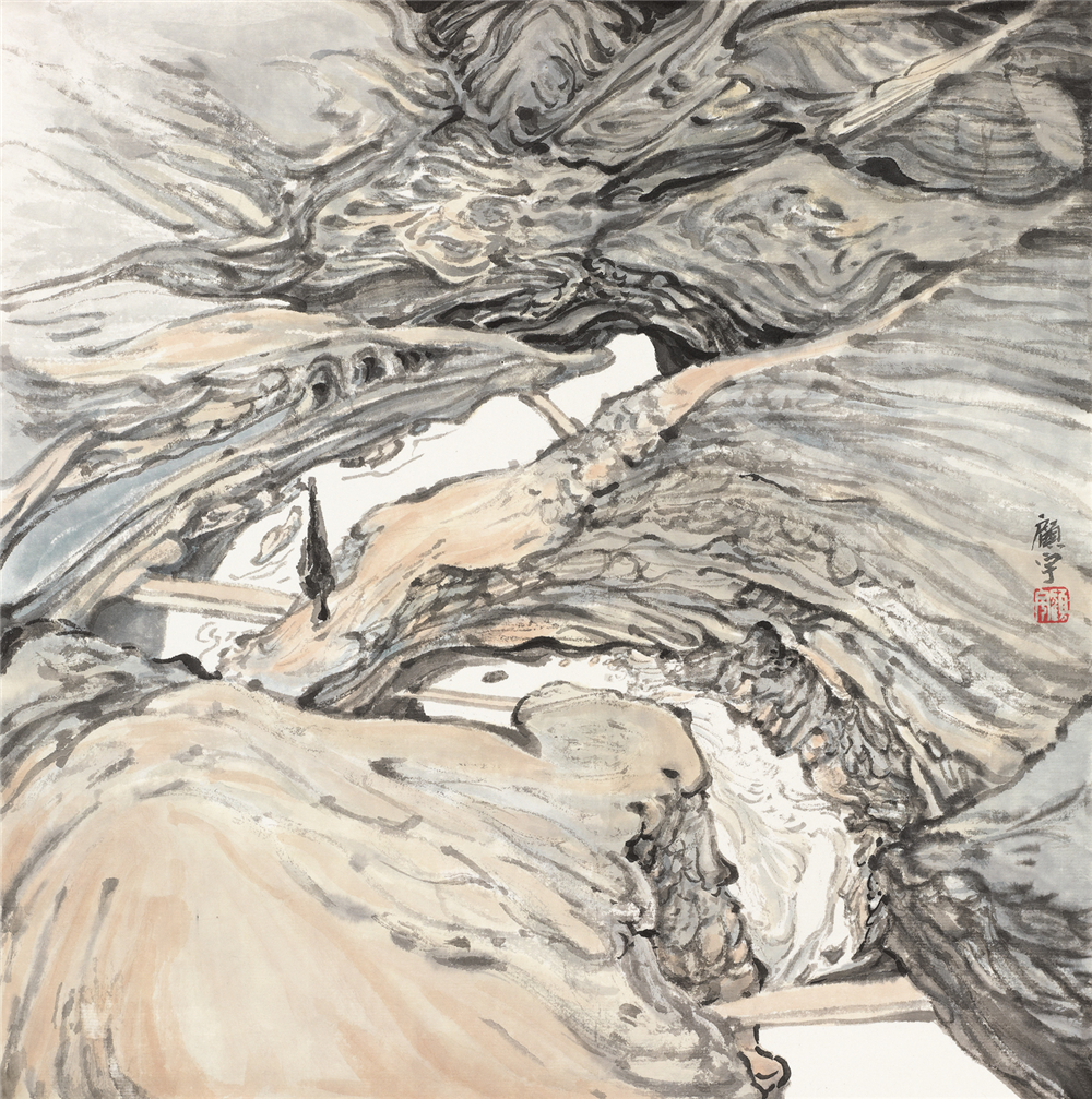 王顾宇？《黄土高坡系列二》？2018年？纸本水墨？33.5cm×33.5cm.jpg