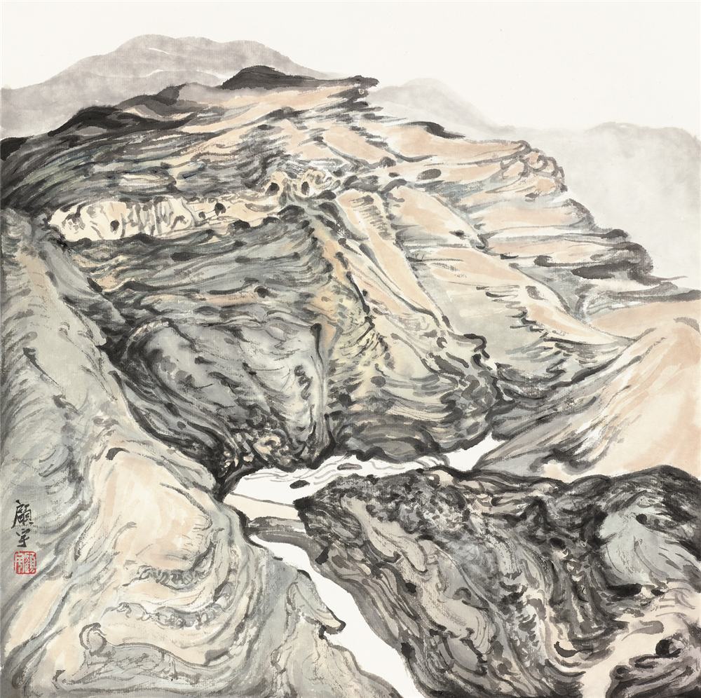 王顾宇？《黄土高坡系列一》？2018年？纸本水墨？33.5cm×33.5cm.jpg