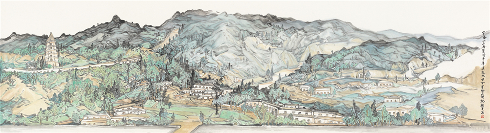 王顾宇？宝塔山新貌？2018年？纸本水墨？50cm×180cm.jpg