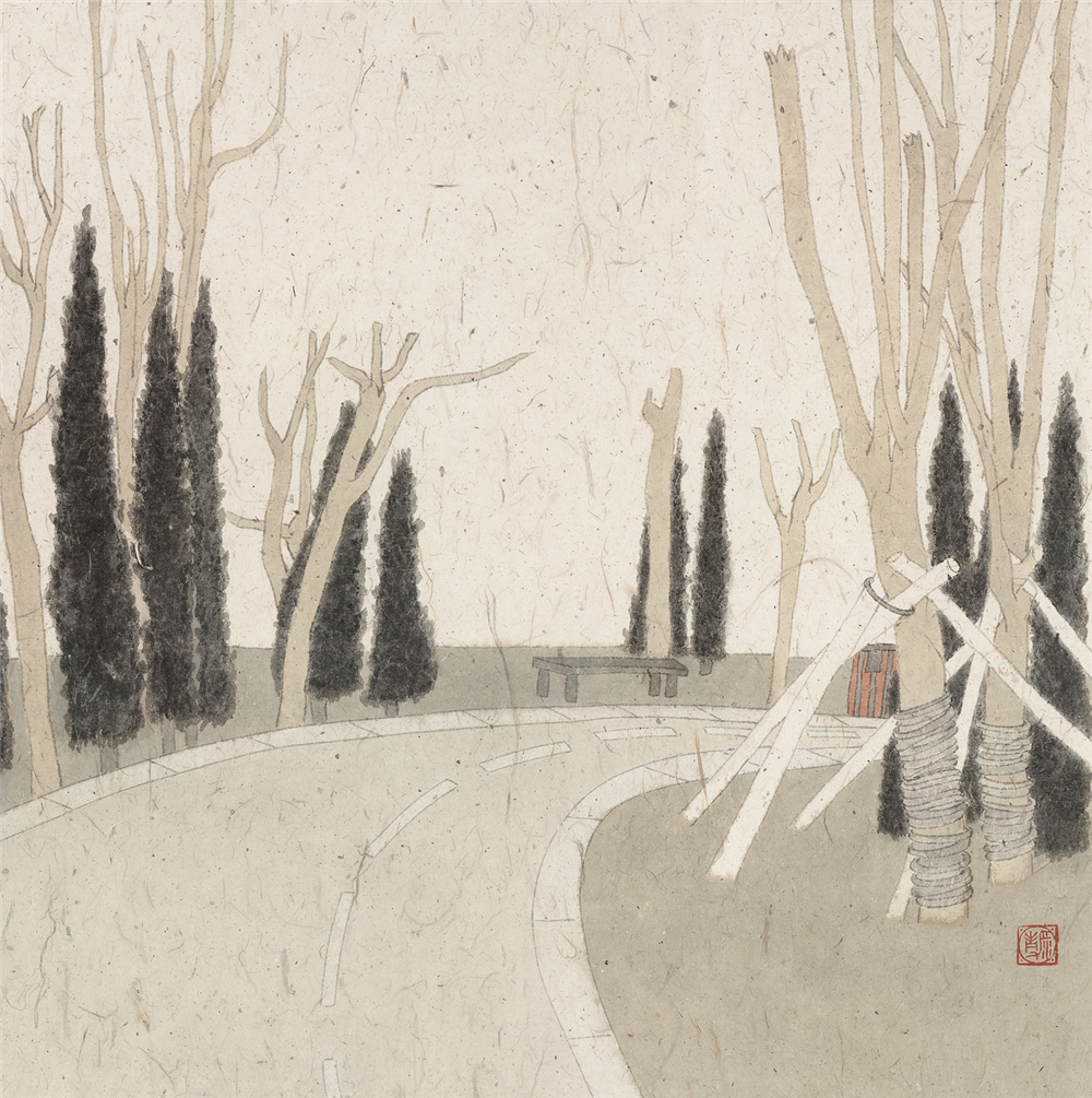 杨瀞？《公园风景之一》？2017年？纸本水墨？40cm×40cm.jpg