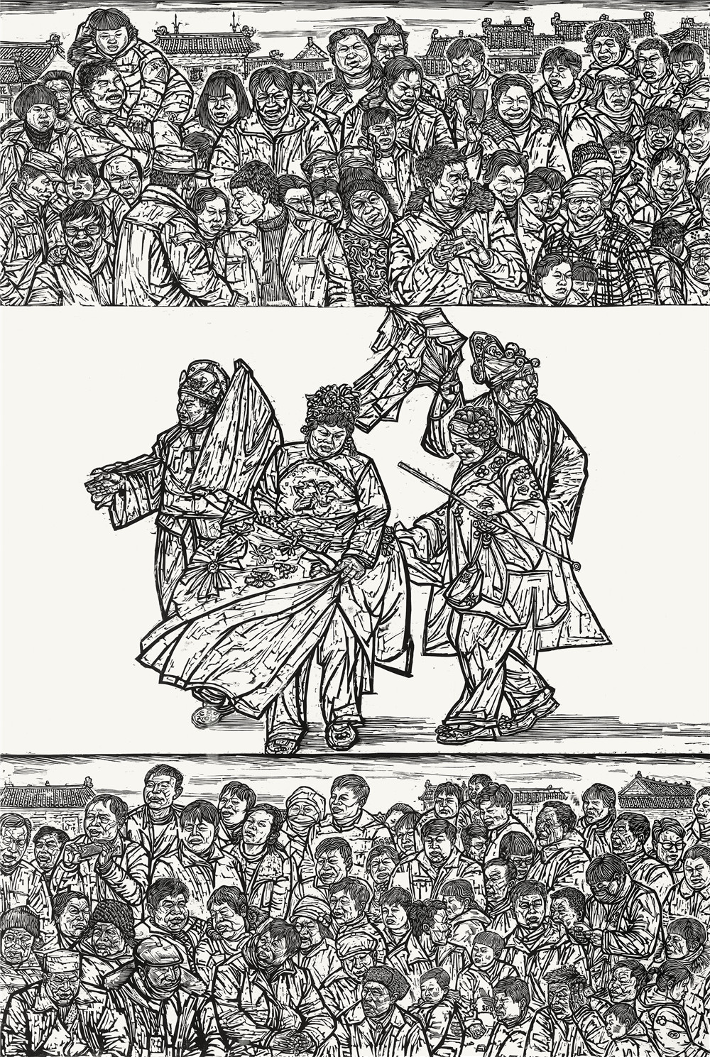2018·百家金陵-版-005-清平乐·春动花戏楼 黑白木刻175cm×119cm李培华（安徽）.jpg