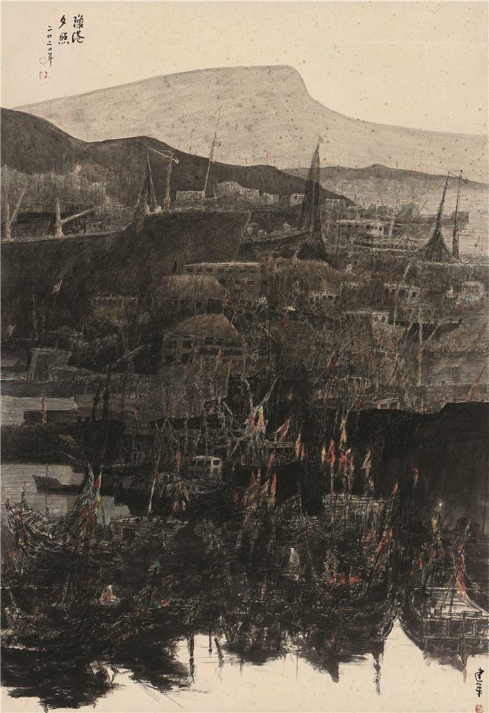 美术  孙建军  渔港夕照  中国画  123cm×180cm  连云港  254411.jpg