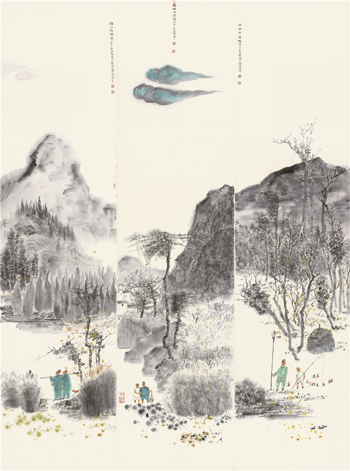 美术  臧成贤  岭上生白云  中国画  69cm×23cm×3  宿迁  254413.jpg