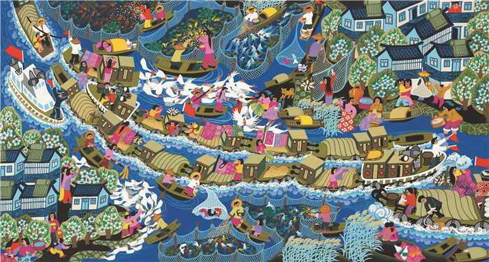 民间艺术  陈良成  运河两岸展富强  农民画  130cm×70cm  徐州  254216.jpg